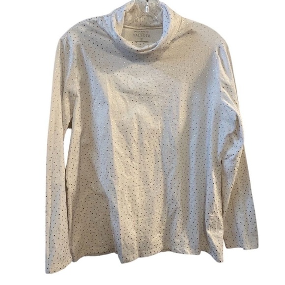 Talbots Women's Plus 1X Turtleneck Tee White Gold Polka Dot Long Sleeve - Picture 6 of 9